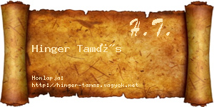 Hinger Tamás névjegykártya